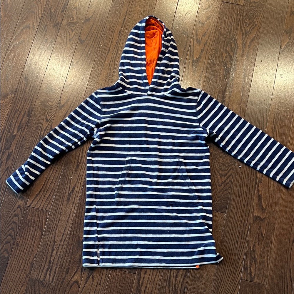 Striped Navy & White Hooded Terry Pullover